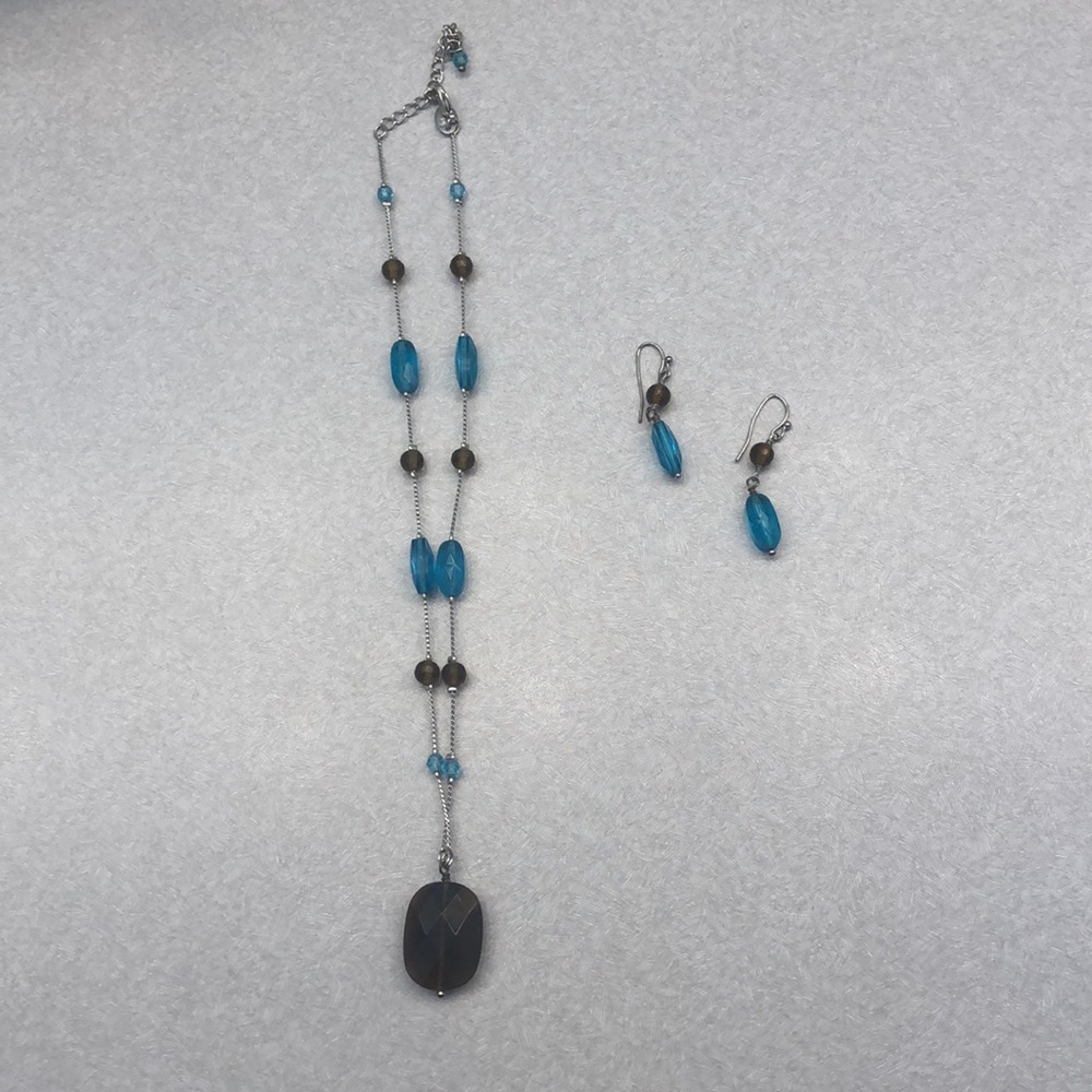 Lia Sophia brown and blue necklace and earrings